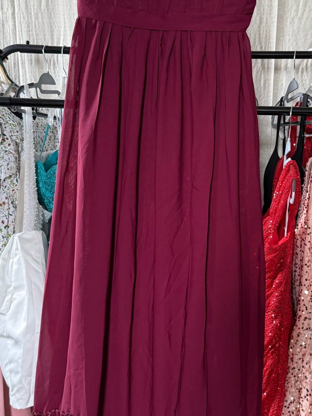 Elegant Burgundy Pleated Maxi Skirt - Women - Picture 2 of 8